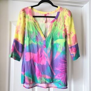 Plenty By Tracy Reese Top Blouse Tie Dye Pink Green Small Rayon